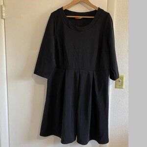 Fervour Black Fit & Flare Dress 2X Stretch USA Made‎ 3/4 Sleeve Comfy Minimalist